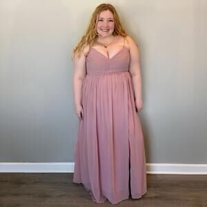 Azazie Alia Dusty Rose Chiffon A-Line Pleated Bridesmaids Dress (Size 18)